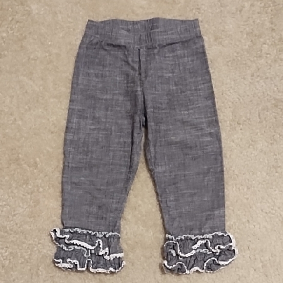 SweetHoney Gray Pants Boho Ruffles Fall Fun Charcoal Grey Girls Size 12 Months - Picture 1 of 7